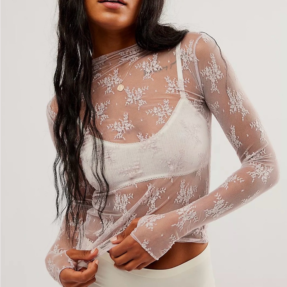 Free People - Sheer Floral Lace Layering Top - M